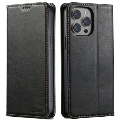 For iPhone 15 Pro Max Suteni J02 Oil Wax Wallet Leather Phone Case(Black) by Suteni