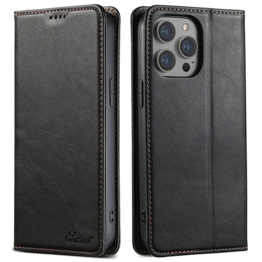 For iPhone 15 Pro Max Suteni J02 Oil Wax Wallet Leather Phone Case(Black) by Suteni