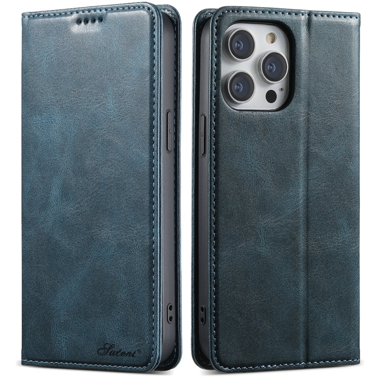 For iPhone 15 Pro Max Suteni J02 Oil Wax Wallet Leather Phone Case(Blue) by Suteni