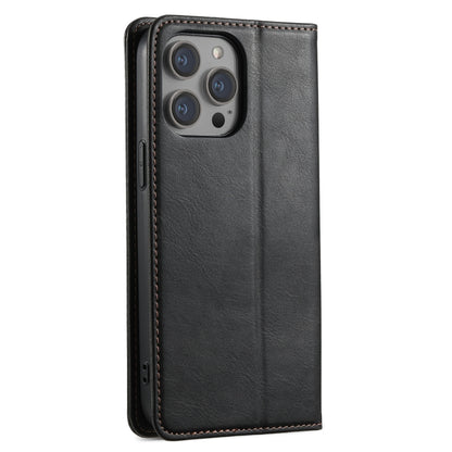 For iPhone 15 Pro Suteni J02 Oil Wax Wallet Leather Phone Case(Black) - iPhone 15 Pro Cases by Suteni | Online Shopping UK | buy2fix