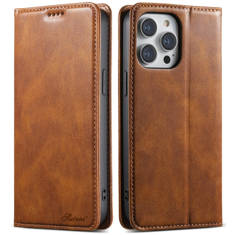 For iPhone 15 Pro Suteni J02 Oil Wax Wallet Leather Phone Case(Brown) - iPhone 15 Pro Cases by Suteni | Online Shopping UK | buy2fix