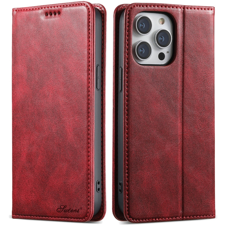 For iPhone 15 Pro Suteni J02 Oil Wax Wallet Leather Phone Case(Red) - iPhone 15 Pro Cases by Suteni | Online Shopping UK | buy2fix