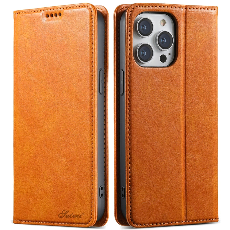 For iPhone 15 Pro Suteni J02 Oil Wax Wallet Leather Phone Case(Khaki) - iPhone 15 Pro Cases by Suteni | Online Shopping UK | buy2fix