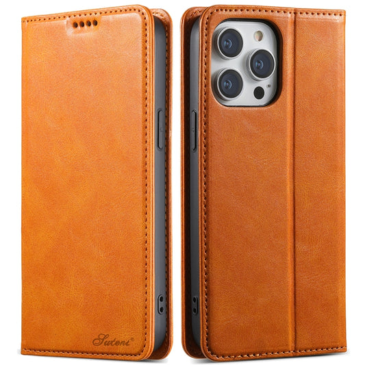For iPhone 15 Pro Suteni J02 Oil Wax Wallet Leather Phone Case(Khaki) - iPhone 15 Pro Cases by Suteni | Online Shopping UK | buy2fix