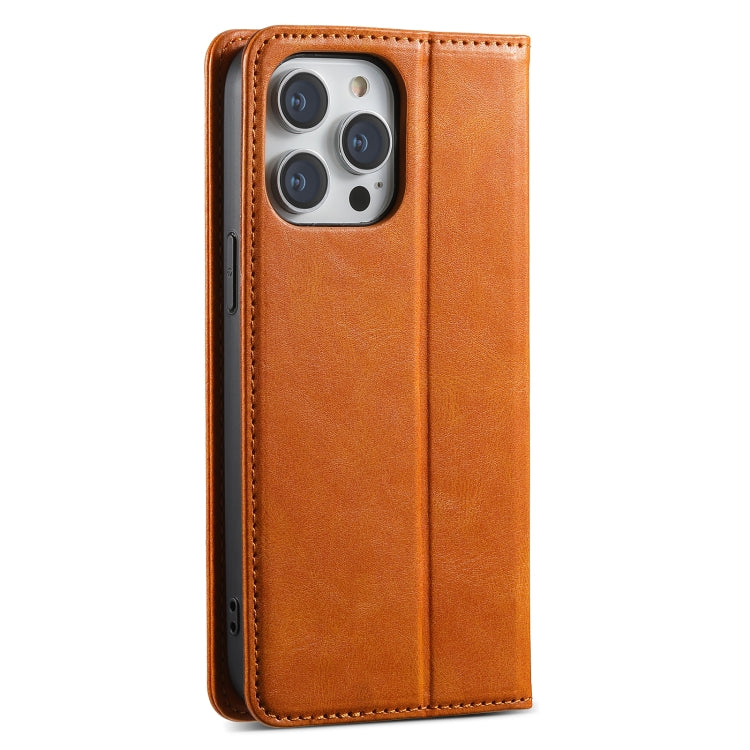 For iPhone 15 Pro Suteni J02 Oil Wax Wallet Leather Phone Case(Khaki) - iPhone 15 Pro Cases by Suteni | Online Shopping UK | buy2fix