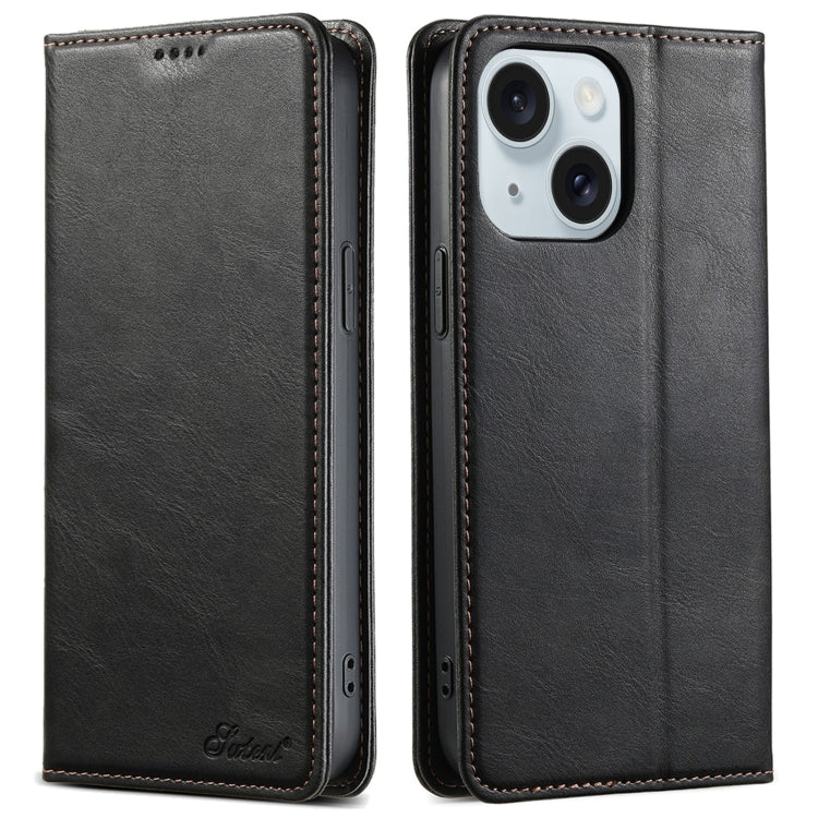 For iPhone 15 Suteni J02 Oil Wax Wallet Leather Phone Case(Black) - iPhone 15 Cases by Suteni | Online Shopping UK | buy2fix