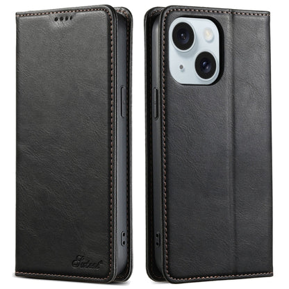 For iPhone 15 Suteni J02 Oil Wax Wallet Leather Phone Case(Black) - iPhone 15 Cases by Suteni | Online Shopping UK | buy2fix