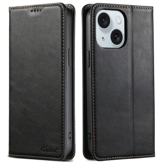 For iPhone 15 Suteni J02 Oil Wax Wallet Leather Phone Case(Black) - iPhone 15 Cases by Suteni | Online Shopping UK | buy2fix