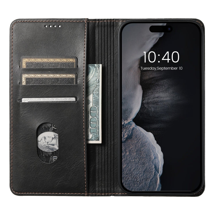 For iPhone 15 Suteni J02 Oil Wax Wallet Leather Phone Case(Black) - iPhone 15 Cases by Suteni | Online Shopping UK | buy2fix