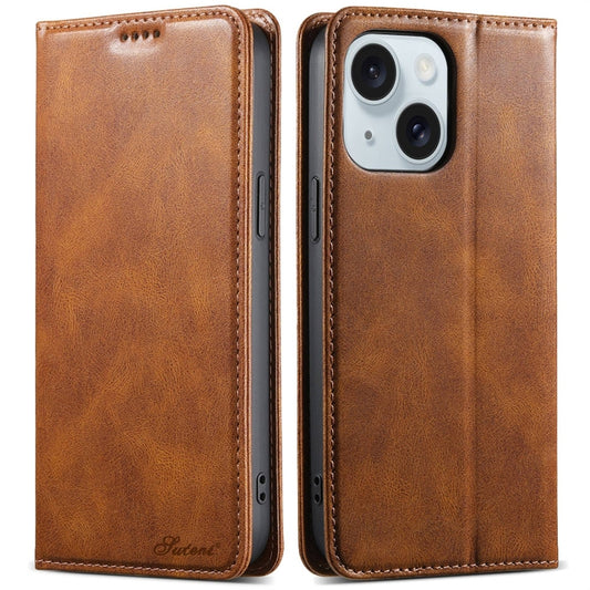 For iPhone 15 Suteni J02 Oil Wax Wallet Leather Phone Case(Brown) - iPhone 15 Cases by Suteni | Online Shopping UK | buy2fix