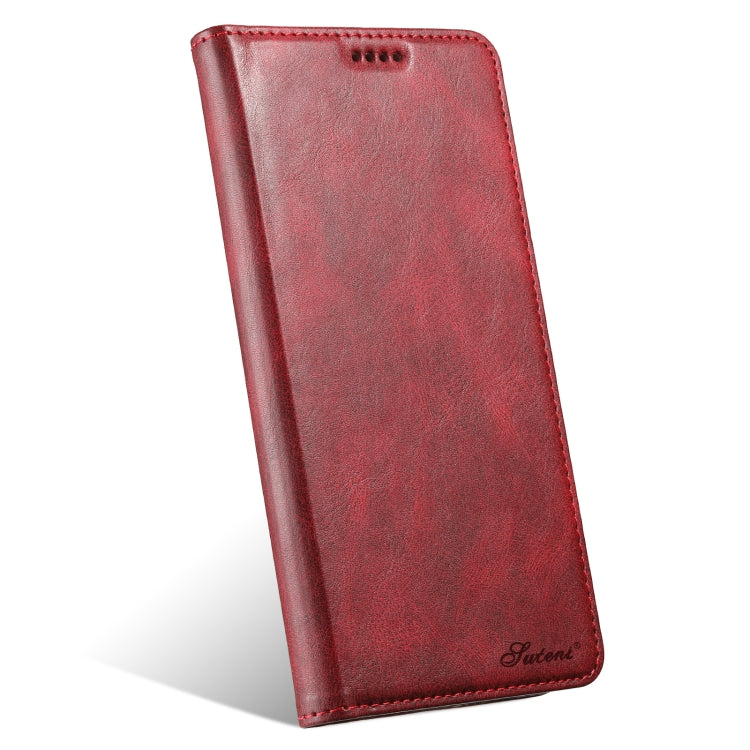 For iPhone 14 Suteni J02 Oil Wax Wallet Leather Phone Case(Red) - iPhone 14 Cases by Suteni | Online Shopping UK | buy2fix