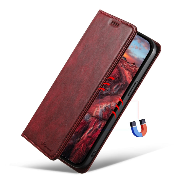 For iPhone 14 Suteni J02 Oil Wax Wallet Leather Phone Case(Red) - iPhone 14 Cases by Suteni | Online Shopping UK | buy2fix
