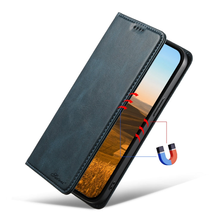 For iPhone 14 Suteni J02 Oil Wax Wallet Leather Phone Case(Blue) - iPhone 14 Cases by Suteni | Online Shopping UK | buy2fix