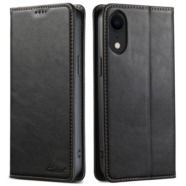 For iPhone XR Suteni J02 Oil Wax Wallet Leather Phone Case(Black) - More iPhone Cases by Suteni | Online Shopping UK | buy2fix