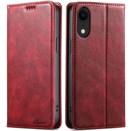 For iPhone XR Suteni J02 Oil Wax Wallet Leather Phone Case(Red) - More iPhone Cases by Suteni | Online Shopping UK | buy2fix