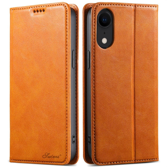 For iPhone XR Suteni J02 Oil Wax Wallet Leather Phone Case(Khaki) - More iPhone Cases by Suteni | Online Shopping UK | buy2fix