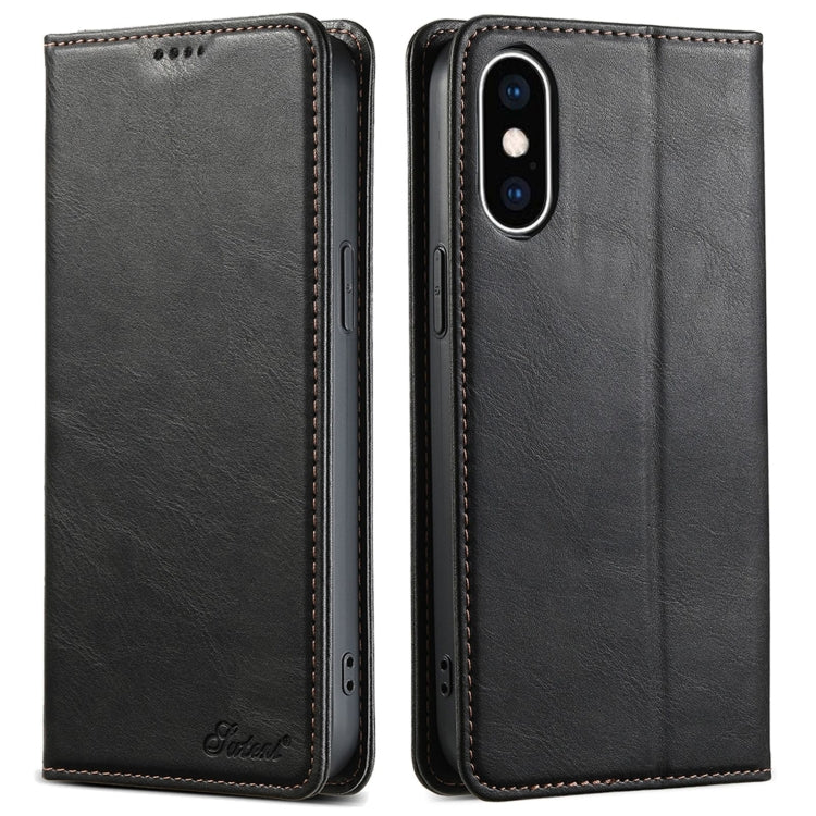 For iPhone XS Max Suteni J02 Oil Wax Wallet Leather Phone Case(Black) - More iPhone Cases by Suteni | Online Shopping UK | buy2fix