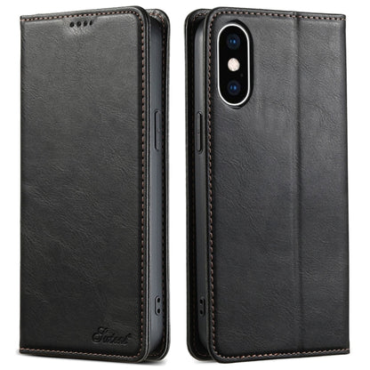 For iPhone XS Max Suteni J02 Oil Wax Wallet Leather Phone Case(Black) - More iPhone Cases by Suteni | Online Shopping UK | buy2fix