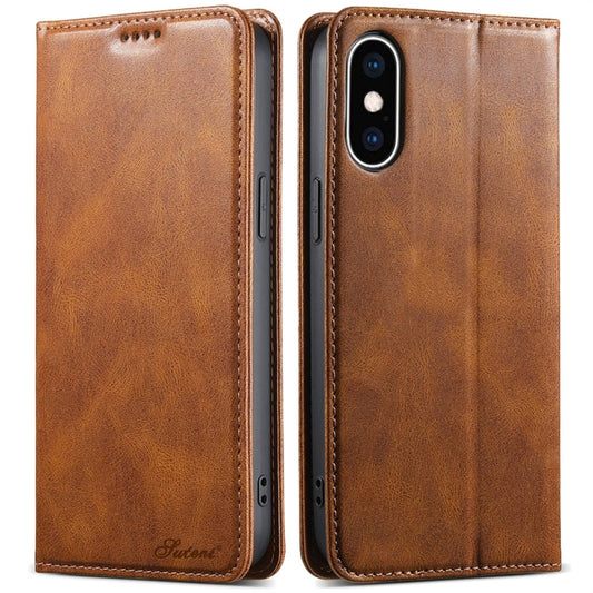 For iPhone XS Max Suteni J02 Oil Wax Wallet Leather Phone Case(Brown) - More iPhone Cases by Suteni | Online Shopping UK | buy2fix