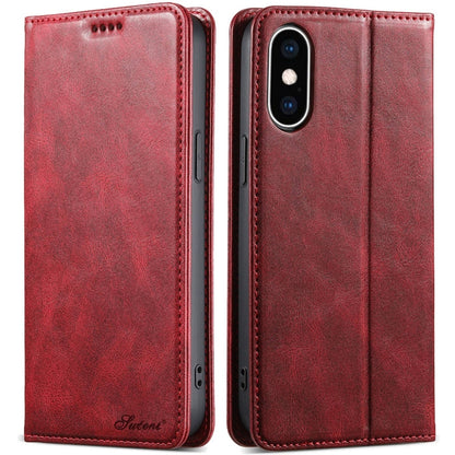 For iPhone XS Max Suteni J02 Oil Wax Wallet Leather Phone Case(Red) - More iPhone Cases by Suteni | Online Shopping UK | buy2fix