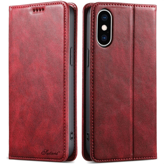 For iPhone XS Max Suteni J02 Oil Wax Wallet Leather Phone Case(Red) - More iPhone Cases by Suteni | Online Shopping UK | buy2fix