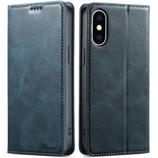 For iPhone XS Max Suteni J02 Oil Wax Wallet Leather Phone Case(Blue) - More iPhone Cases by Suteni | Online Shopping UK | buy2fix