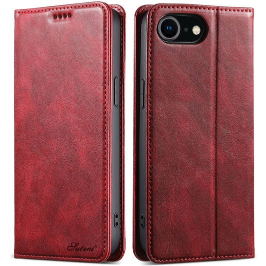 For iPhone 7 / 8 / SE 2022 Suteni J02 Oil Wax Wallet Leather Phone Case(Red) - More iPhone Cases by Suteni | Online Shopping UK | buy2fix