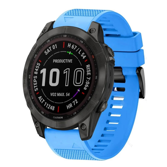 For Garmin Fenix 7 Sapphire Solar Quick Release 22mm Silicone Watch Band(Sky Blue) - Watch Bands by buy2fix | Online Shopping UK | buy2fix