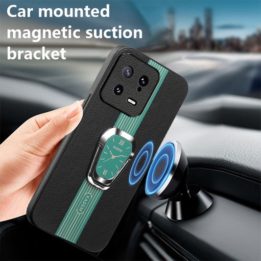 For Xiaomi 13 Magnetic Litchi Leather Back Phone Case with Holder(Green) - Xiaomi Cases by buy2fix | Online Shopping UK | buy2fix