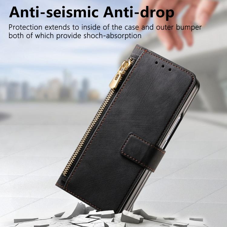 For Samsung Galaxy Z Fold5 5G Retro MagSafe Magnetic Zipper Wallet Leather Phone Case(Black) - Galaxy Z Fold5 Cases by buy2fix | Online Shopping UK | buy2fix
