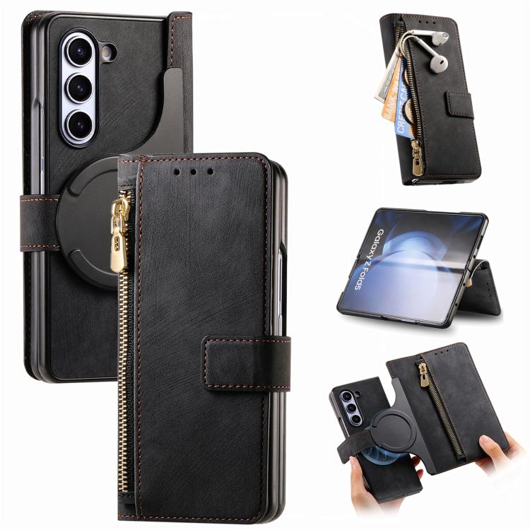 For Samsung Galaxy Z Fold5 5G Retro MagSafe Magnetic Zipper Wallet Leather Phone Case(Black) - Galaxy Z Fold5 Cases by buy2fix | Online Shopping UK | buy2fix