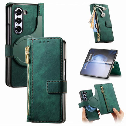 For Samsung Galaxy Z Fold5 5G Retro MagSafe Magnetic Zipper Wallet Leather Phone Case(Green) - Galaxy Z Fold5 Cases by buy2fix | Online Shopping UK | buy2fix