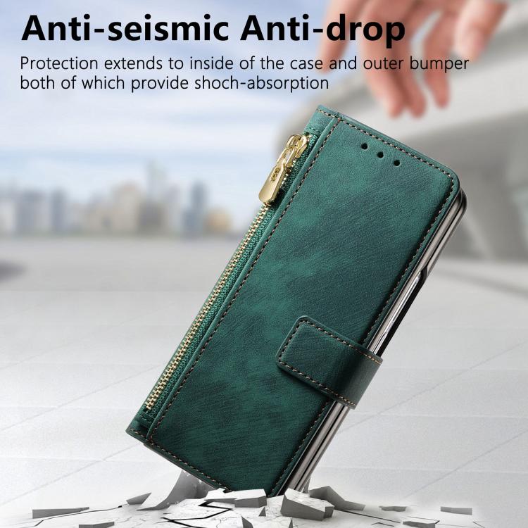 For Samsung Galaxy Z Fold5 5G Retro MagSafe Magnetic Zipper Wallet Leather Phone Case(Green) - Galaxy Z Fold5 Cases by buy2fix | Online Shopping UK | buy2fix