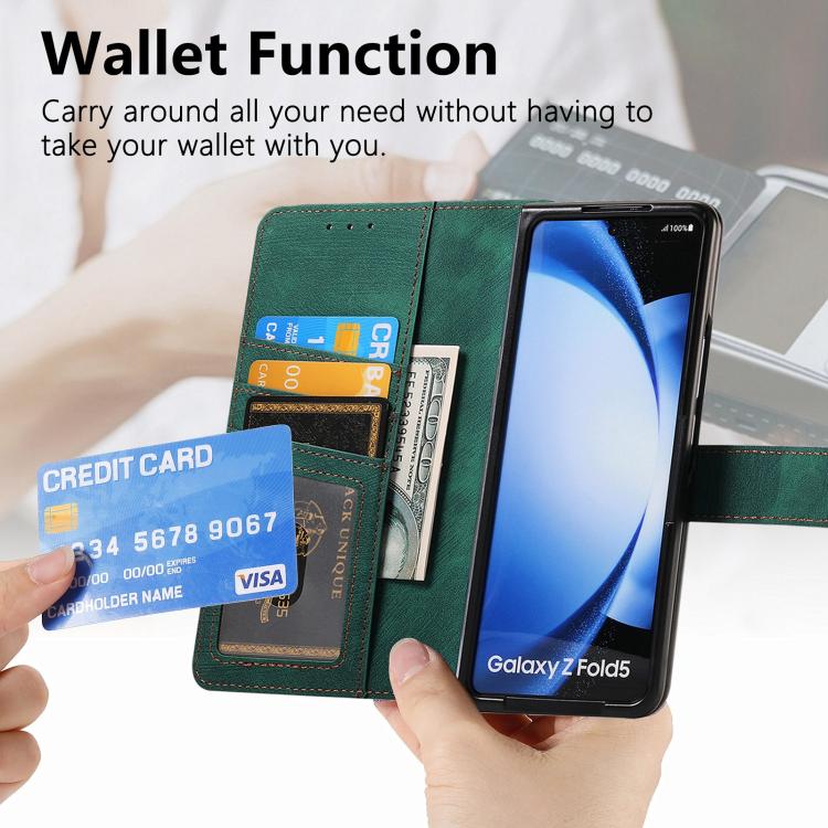 For Samsung Galaxy Z Fold5 5G Retro MagSafe Magnetic Zipper Wallet Leather Phone Case(Green) - Galaxy Z Fold5 Cases by buy2fix | Online Shopping UK | buy2fix