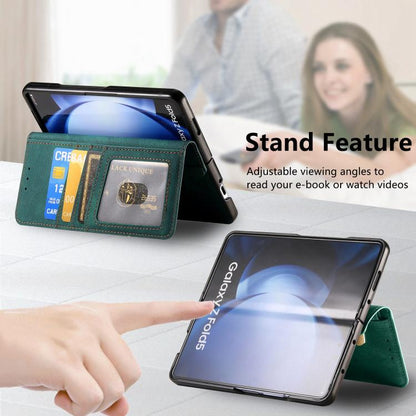 For Samsung Galaxy Z Fold5 5G Retro MagSafe Magnetic Zipper Wallet Leather Phone Case(Green) - Galaxy Z Fold5 Cases by buy2fix | Online Shopping UK | buy2fix