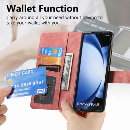 For Samsung Galaxy Z Fold5 5G Retro MagSafe Magnetic Zipper Wallet Leather Phone Case(Pink) - Galaxy Z Fold5 Cases by buy2fix | Online Shopping UK | buy2fix