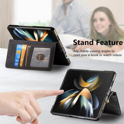 For Samsung Galaxy Z Fold4 Retro MagSafe Magnetic Zipper Wallet Leather Phone Case(Black) - Galaxy Z Fold4 5G Cases by buy2fix | Online Shopping UK | buy2fix