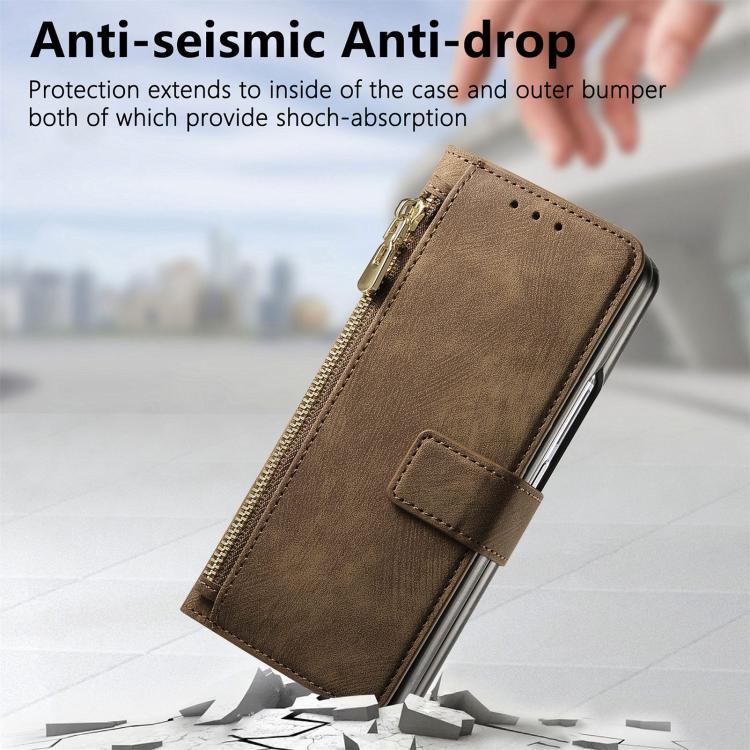 For Samsung Galaxy Z Fold4 Retro MagSafe Magnetic Zipper Wallet Leather Phone Case(Brown) - Galaxy Z Fold4 5G Cases by buy2fix | Online Shopping UK | buy2fix