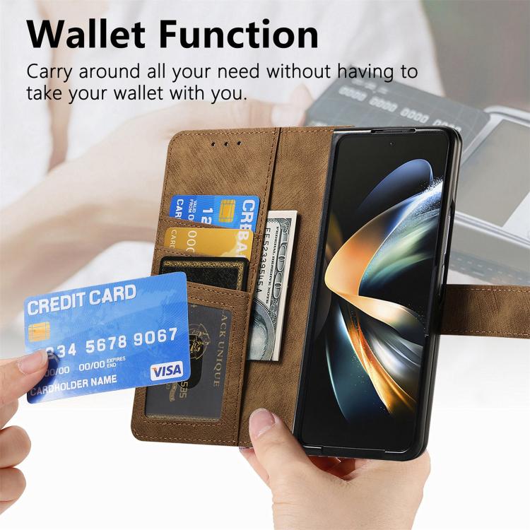 For Samsung Galaxy Z Fold4 Retro MagSafe Magnetic Zipper Wallet Leather Phone Case(Brown) - Galaxy Z Fold4 5G Cases by buy2fix | Online Shopping UK | buy2fix