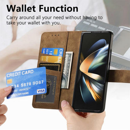 For Samsung Galaxy Z Fold4 Retro MagSafe Magnetic Zipper Wallet Leather Phone Case(Brown) - Galaxy Z Fold4 5G Cases by buy2fix | Online Shopping UK | buy2fix