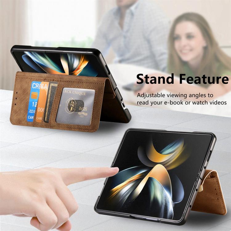 For Samsung Galaxy Z Fold4 Retro MagSafe Magnetic Zipper Wallet Leather Phone Case(Brown) - Galaxy Z Fold4 5G Cases by buy2fix | Online Shopping UK | buy2fix