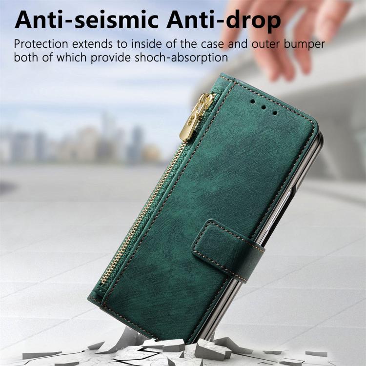 For Samsung Galaxy Z Fold4 Retro MagSafe Magnetic Zipper Wallet Leather Phone Case(Green) - Galaxy Z Fold4 5G Cases by buy2fix | Online Shopping UK | buy2fix