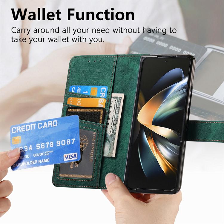 For Samsung Galaxy Z Fold4 Retro MagSafe Magnetic Zipper Wallet Leather Phone Case(Green) - Galaxy Z Fold4 5G Cases by buy2fix | Online Shopping UK | buy2fix