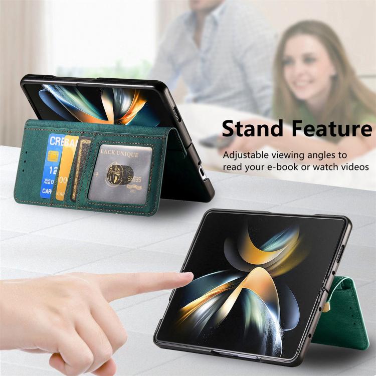 For Samsung Galaxy Z Fold4 Retro MagSafe Magnetic Zipper Wallet Leather Phone Case(Green) - Galaxy Z Fold4 5G Cases by buy2fix | Online Shopping UK | buy2fix
