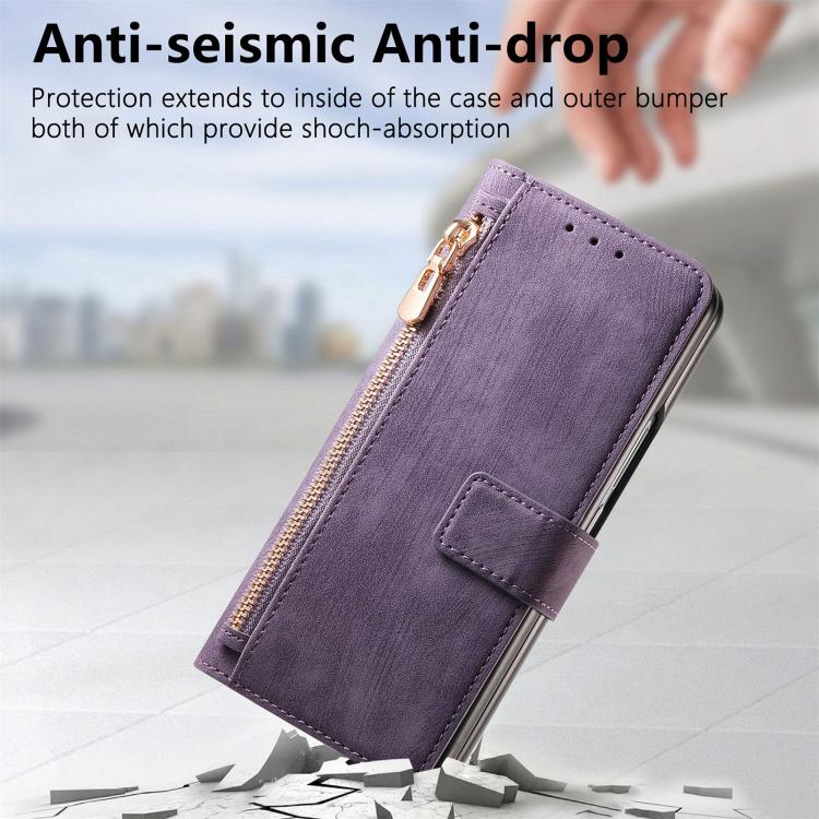 For Samsung Galaxy Z Fold4 Retro MagSafe Magnetic Zipper Wallet Leather Phone Case(Purple) - Galaxy Z Fold4 5G Cases by buy2fix | Online Shopping UK | buy2fix