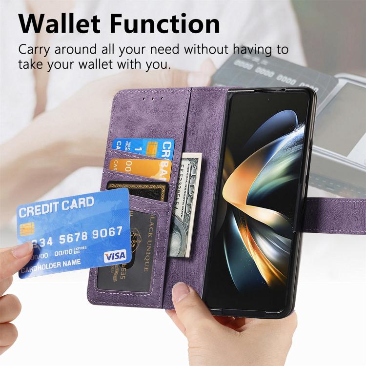 For Samsung Galaxy Z Fold4 Retro MagSafe Magnetic Zipper Wallet Leather Phone Case(Purple) - Galaxy Z Fold4 5G Cases by buy2fix | Online Shopping UK | buy2fix