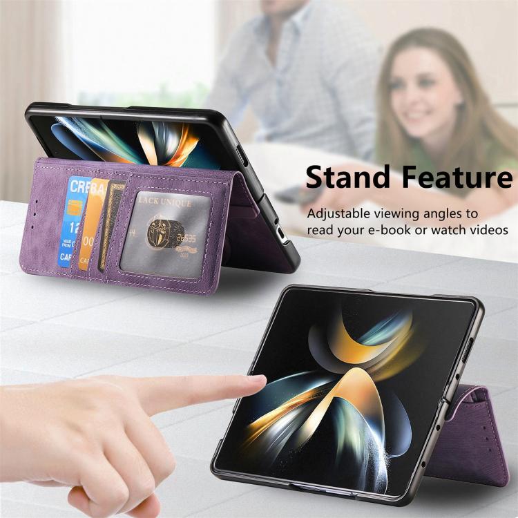 For Samsung Galaxy Z Fold4 Retro MagSafe Magnetic Zipper Wallet Leather Phone Case(Purple) - Galaxy Z Fold4 5G Cases by buy2fix | Online Shopping UK | buy2fix