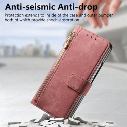 For Samsung Galaxy Z Fold4 Retro MagSafe Magnetic Zipper Wallet Leather Phone Case(Pink) - Galaxy Z Fold4 5G Cases by buy2fix | Online Shopping UK | buy2fix
