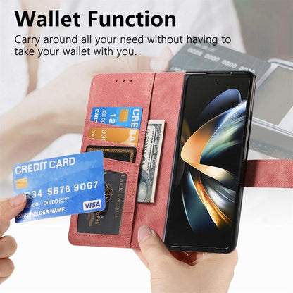 For Samsung Galaxy Z Fold4 Retro MagSafe Magnetic Zipper Wallet Leather Phone Case(Pink) - Galaxy Z Fold4 5G Cases by buy2fix | Online Shopping UK | buy2fix