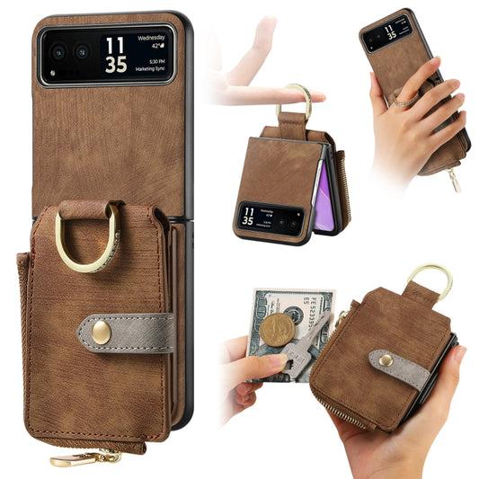 For Motorola Razr 40 Retro Skin-feel Ring Multi-card Wallet Phone Case(Brown) - Motorola Cases by buy2fix | Online Shopping UK | buy2fix